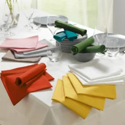 maxibazar 3 Serviettes De Table 40X40 Cm Coton Uni Initia Kaki- Serviettes De Table
