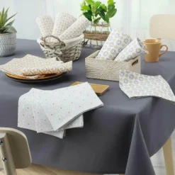 maxibazar 3 Serviettes De Table 40X40 Cm Coton Imprime Azelia- Serviettes De Table