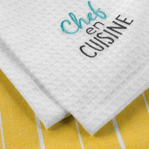 maxibazar 2 Torchons 50X70Cm Coton Nid Abeille Brode Chef En Cuisine- Torchons Et Essuie Mains
