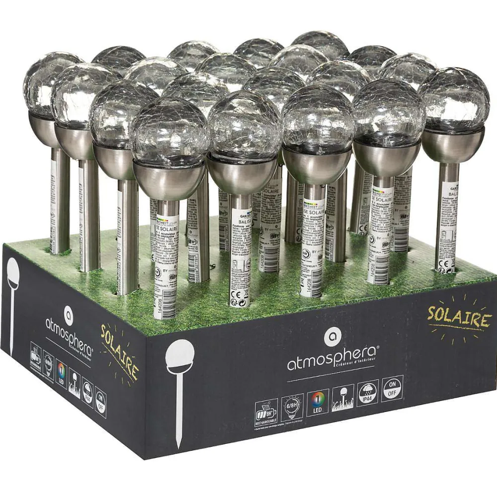 Atmosphera Éclairage Et Liminaire Extérieur>Balise Solaire Inox Et Verre Siva H.36Cm