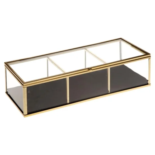 Atmosphera Boite A Bijoux Verre Velours Rectangle Gold- Objets De Decoration