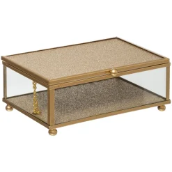 maxibazar Boite Bijoux Paillette Dore D.15X10X6Cm- Rangements A Bijoux