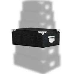 Boîte De Rangement|* Boîte Coins Metal Croco Noir Ou Gris 40X26.5X13.8Cm