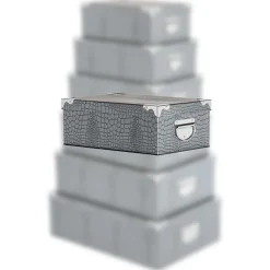 Boîte De Rangement|* Boîte Coins Metal Croco Noir Ou Gris 48X33.5X16Cm