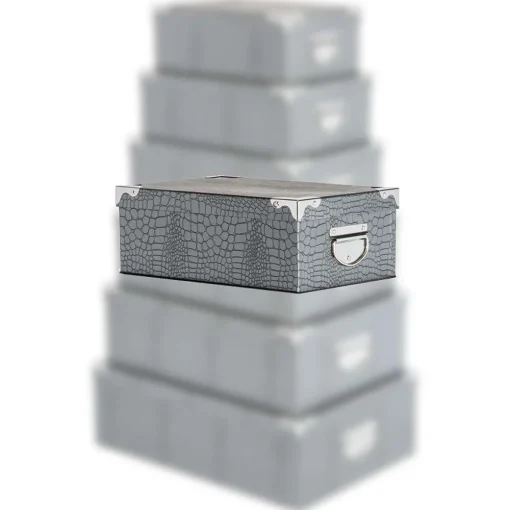 Boîte De Rangement|* Boîte Coins Metal Croco Noir Ou Gris 48X33.5X16Cm