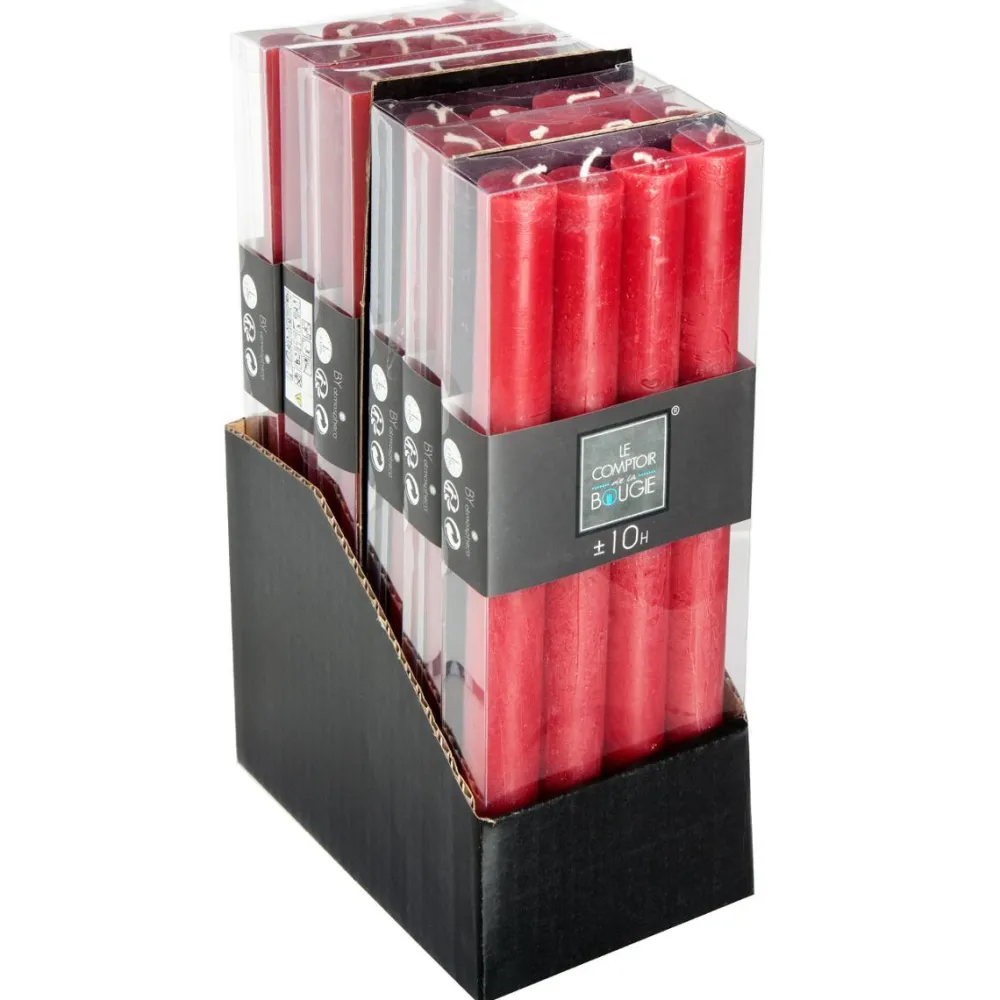 Atmosphera Bougie Baton X4 Rustic Rouge H.24.5Cm- Bougies Non Parfumees Rustiques