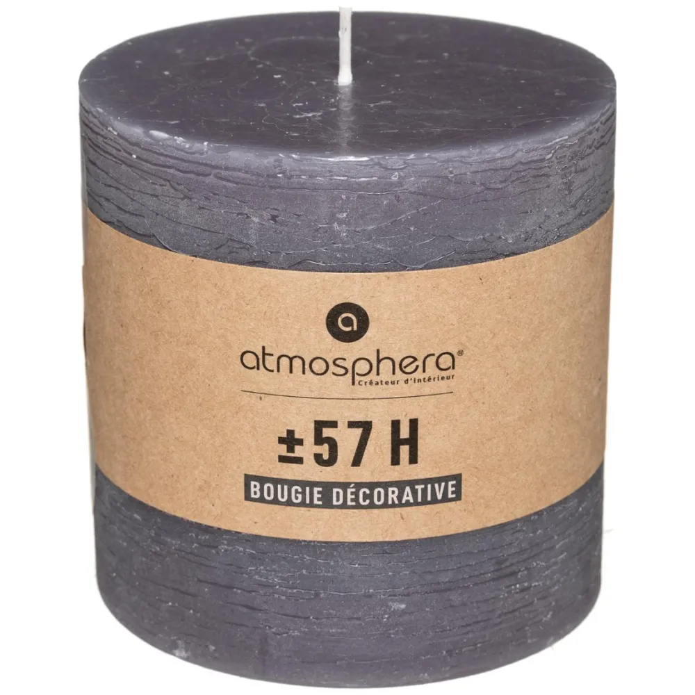 Atmosphera Bougie Ronde Rustic Gris 10X10Cm- Bougies Non Parfumees Rustiques