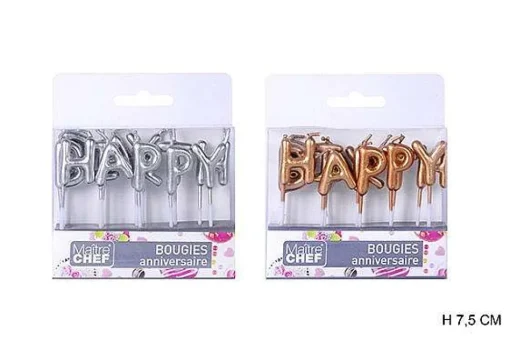 Pâtisserie|* Bougies Happy Birthday Argent Ou Dore