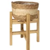 maxibazar Cache Pot Fibre Vegetale Sur Pieds Bois H.38Cm- Vases Et Caches Pots