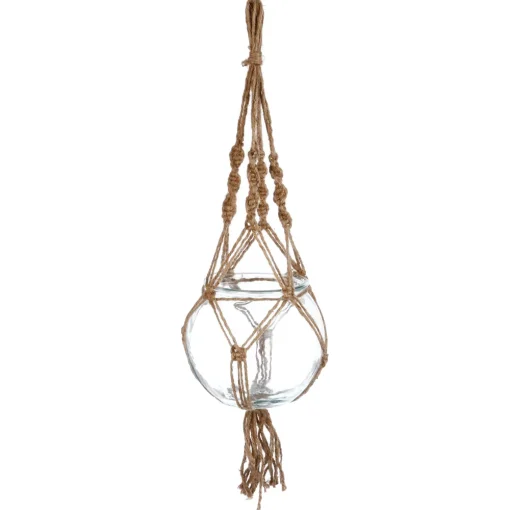 maxibazar Cache Pot Verre Corde Raffia H.16Cm- Caches-Pot Et Jarres