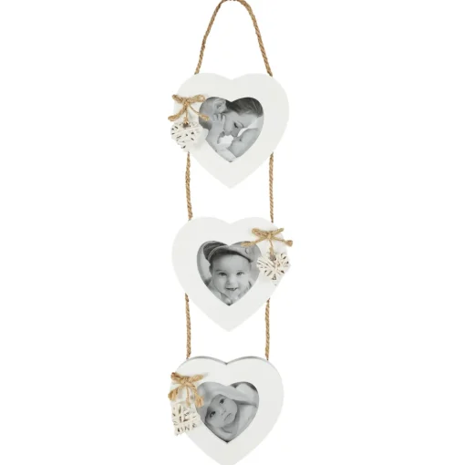 maxibazar Cadre 3 Photos Coeur A Suspendre Corde Et Rattan- Cadres Et Accessoires Photos