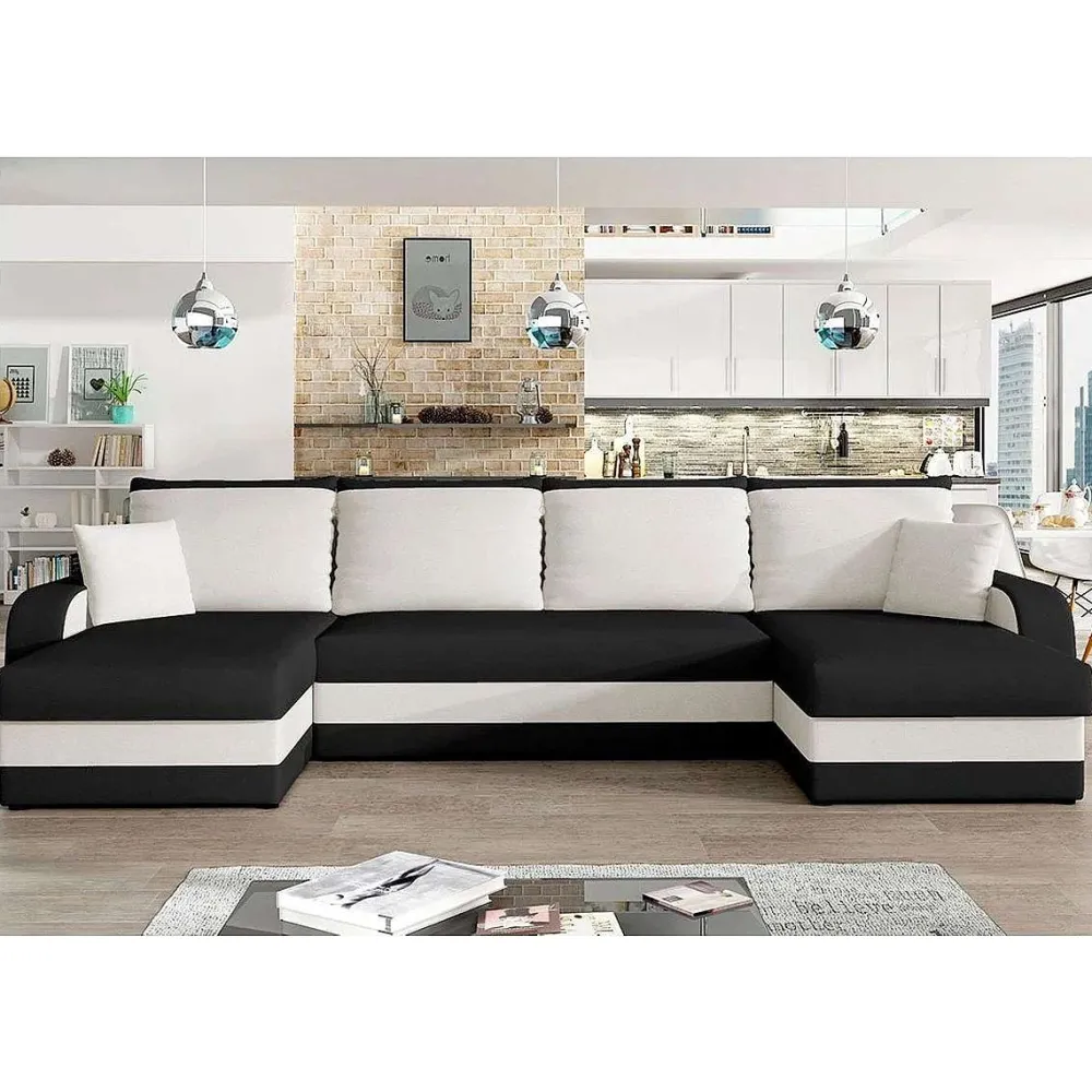 * Canapés D'Angle>Canapé Kris Angle Panoramique Noir Blanc Casse