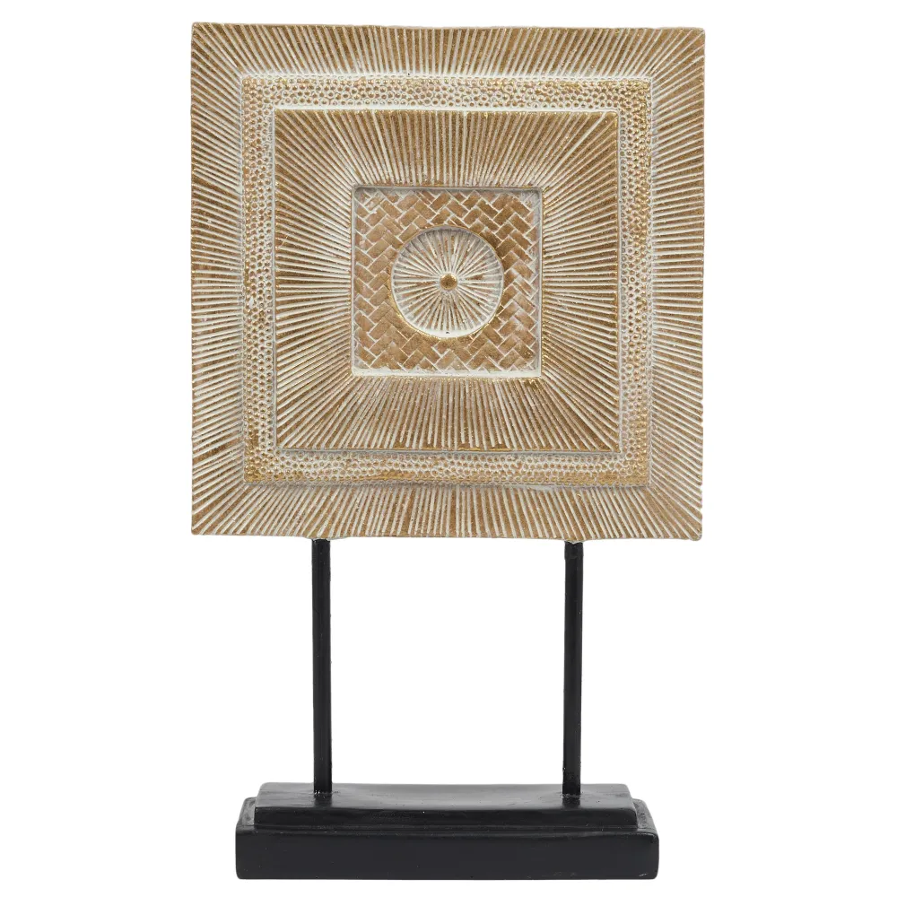 maxibazar Carre Decoratif Dore Socle Noir H.29Cm- Objets De Decoration