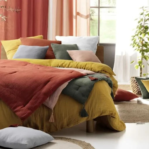 maxibazar Chemin De Lit 80X180Cm Gaze De Coton Uni Angelia Gris- Couvre-Lits, Boutis Et Edredons