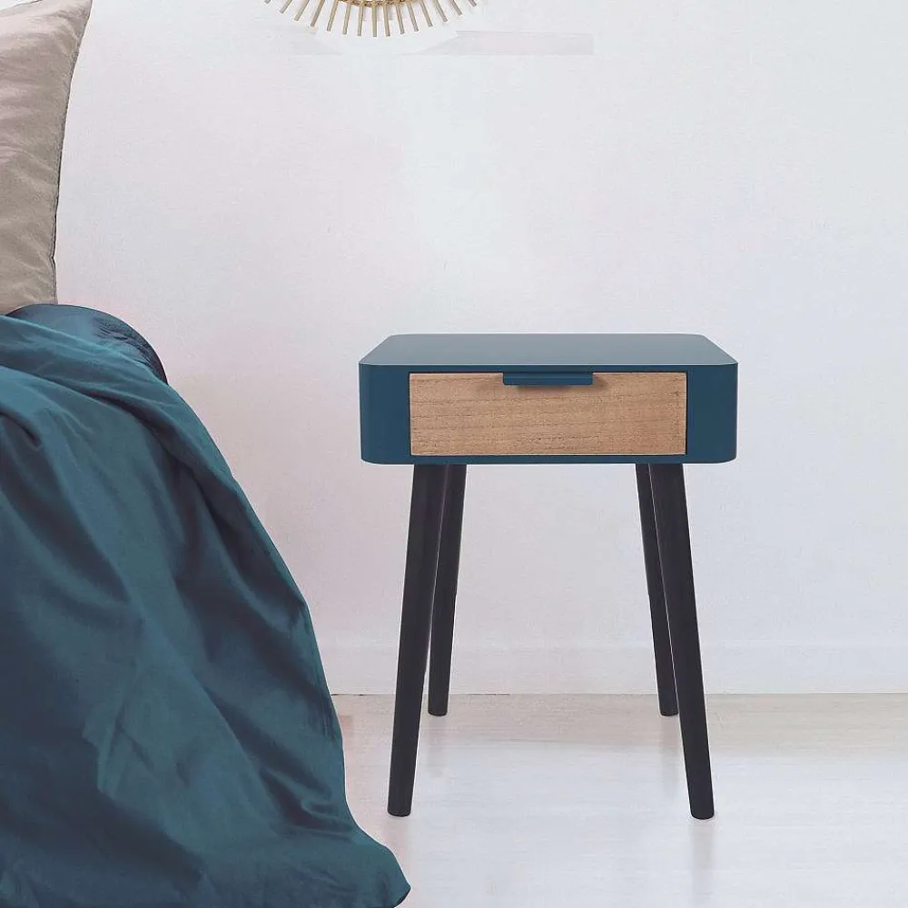 * Tables De Chevet>Chevet 1 Tiroir En Bois Bleu Canard