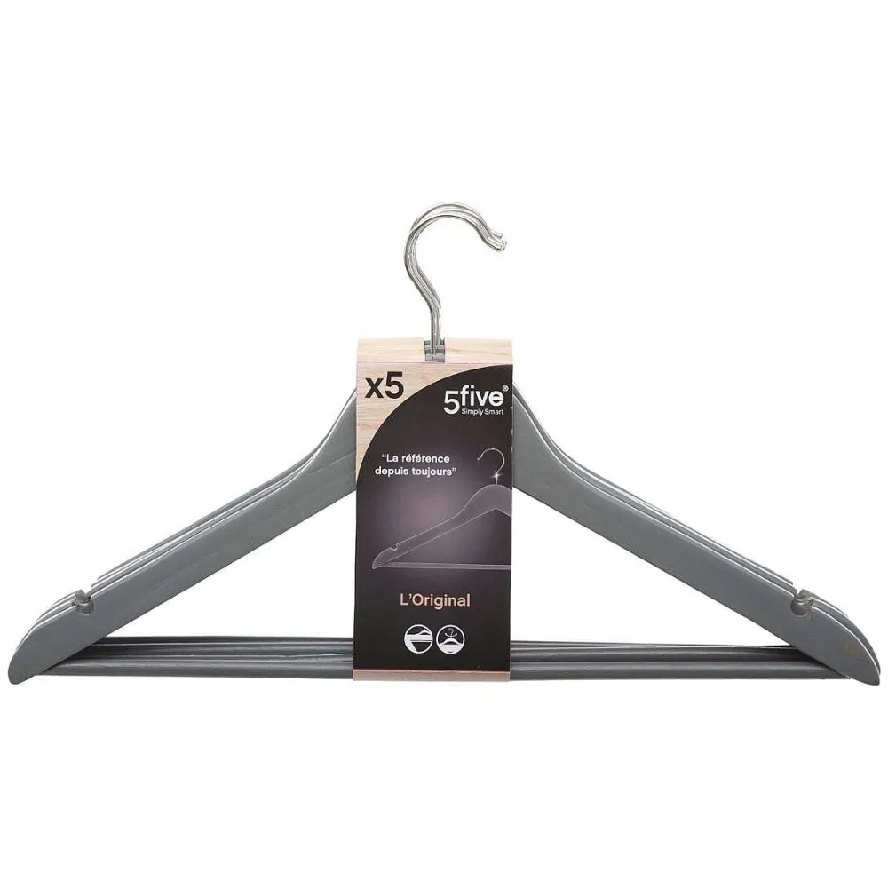 Organisation Du Dressing|Five Cintre Bois X5 Gris