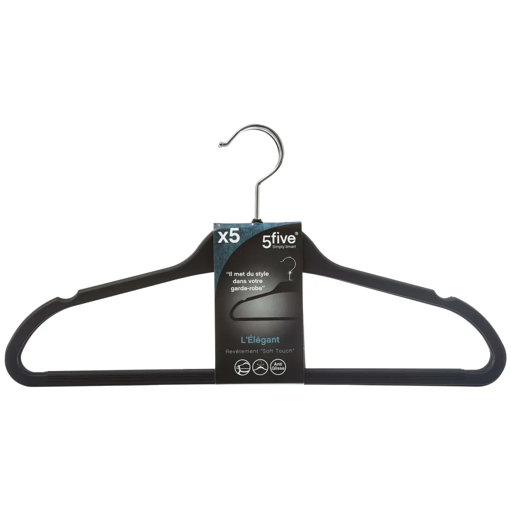 Organisation Du Dressing|Five Cintre Plastique Rubber Noir X5 Pièces