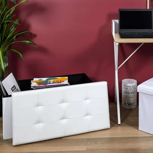 * Poufs>Coffre Banc Pliable Pu Blanc