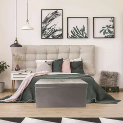 * Poufs></noscript>Coffre Banc Pliable Pu Gris