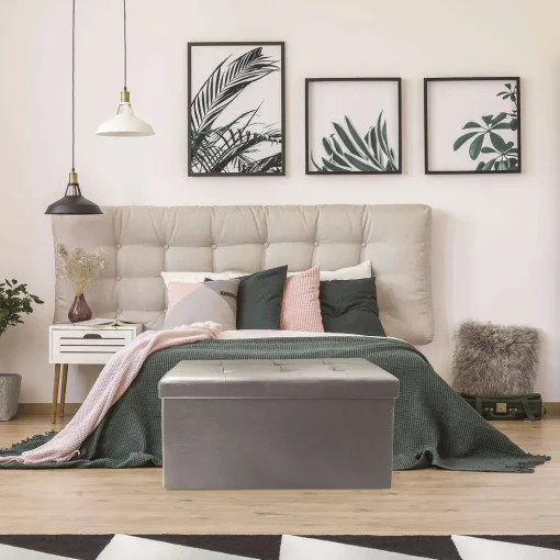 * Poufs>Coffre Banc Pliable Pu Gris