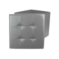 * Poufs></noscript>Coffre Pouf Pliable Pu Gris