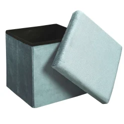 * Poufs></noscript>Coffre Pouf Pliable Velours Cotele Giulia Bleu