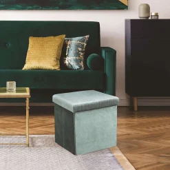 * Poufs></noscript>Coffre Pouf Pliable Velours Cotele Giulia Bleu