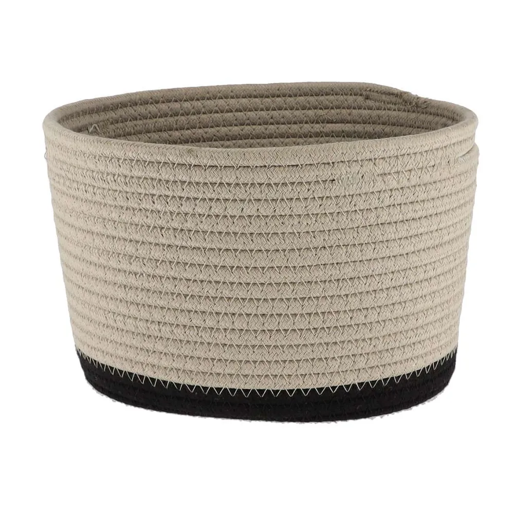 Rangement Salle De Bain|* Corbeille Ovale Petit Modele Coton 25X20Cm Ficelle Noir