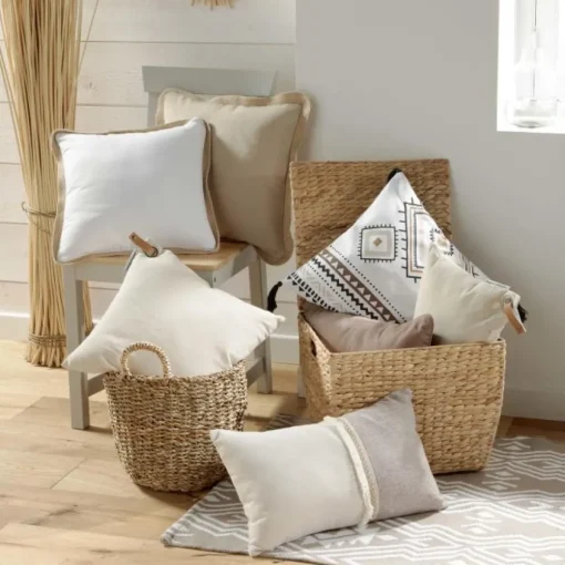 maxibazar Coussin Dehous Franges 30X50Cm Coton Recycle Jute Chanez- Coussins Deco