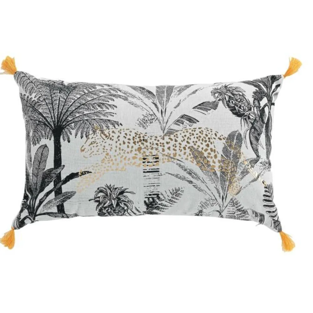 maxibazar Coussin Dehous Pompons 30X50Cm Coton Recycle Imp Leogold- Coussins Deco