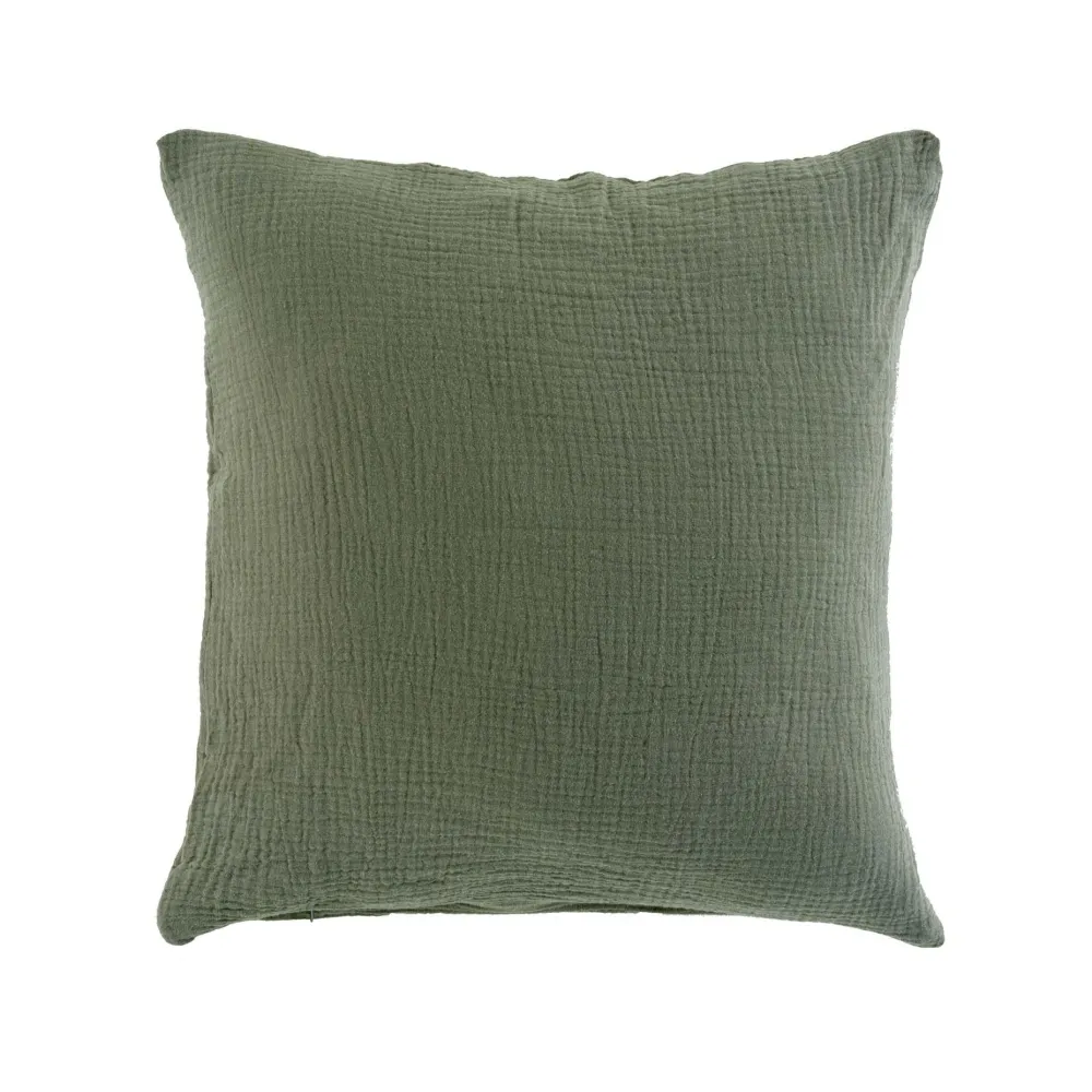 maxibazar Coussin 40X40Cm Gaze De Coton Uni Angelia Kaki- Rideaux Basiques Et Coussins