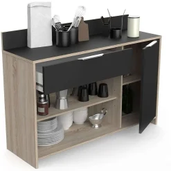 * Meubles De Cuisine></noscript>Desserte Cuisine En Bois Noir 2 Niches 1 Porte 1 Tiroir Mike