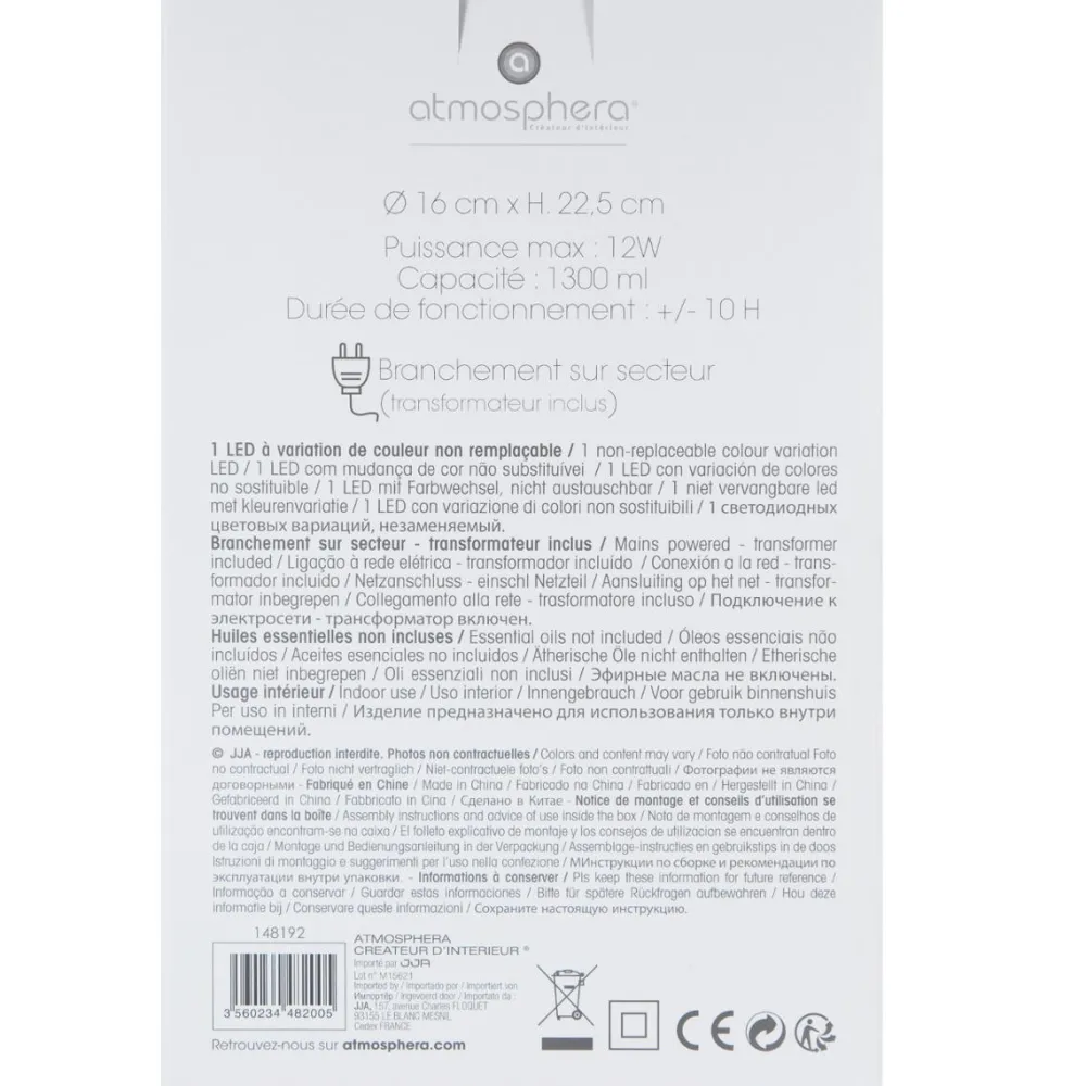 Atmosphera Diffuseur Huiles Essentielles H22.5Cm- Parfums D'Ambiance