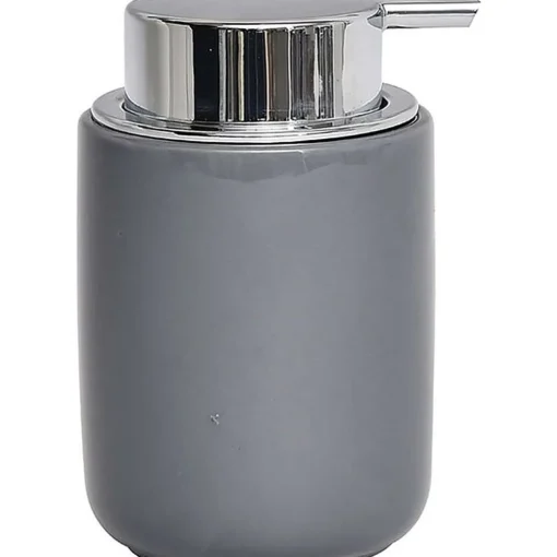 Accessoires De Salle De Bain|* Distributeur A Savon Dolomite Rond Pompe Chrome Gris
