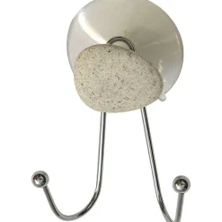 Douche|* Double Crochet Metal Sur Ventouse 1 Deco Galet Gris
