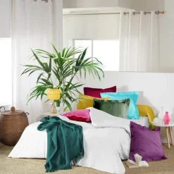 maxibazar Drap Housse 1 Personne 90X190Cm Uni Lina Bourgogne- Draps Housse