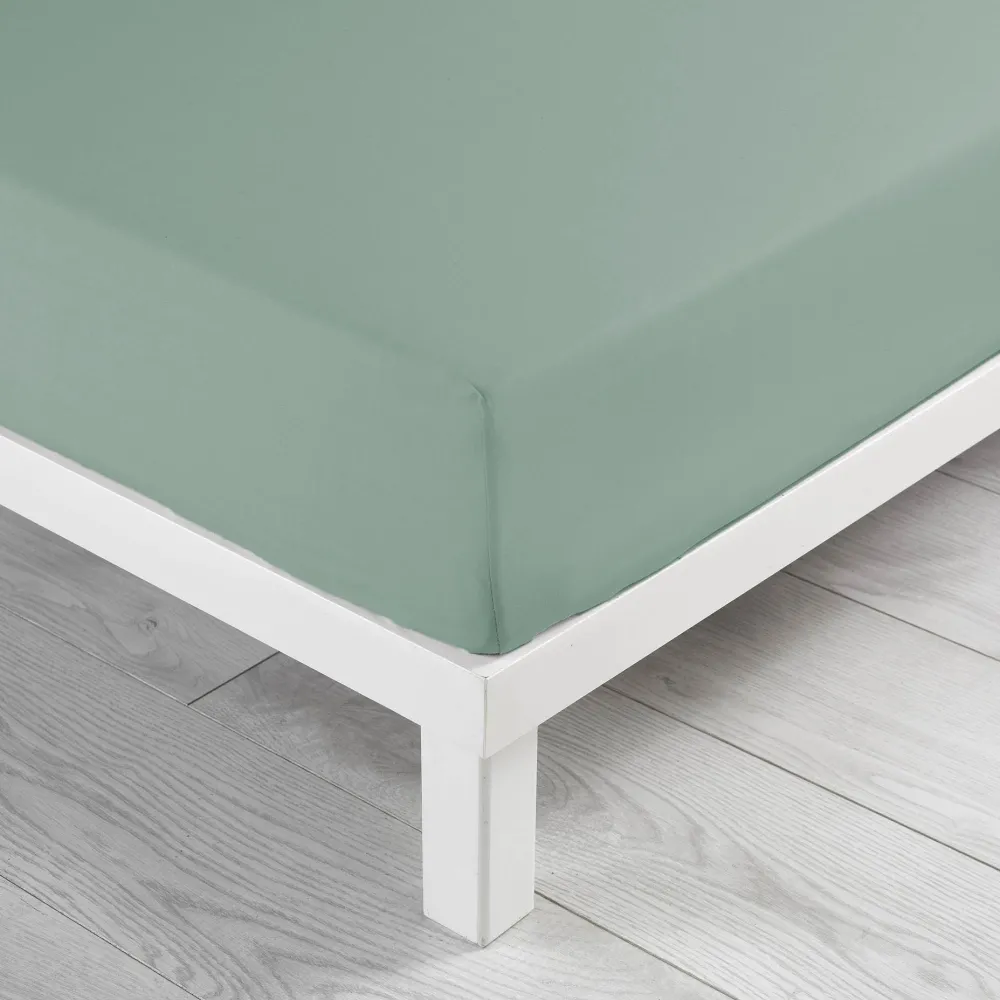 maxibazar Drap Housse 160X200Cm Coton Lave 57 Fils Linette Sauge- Draps Housse