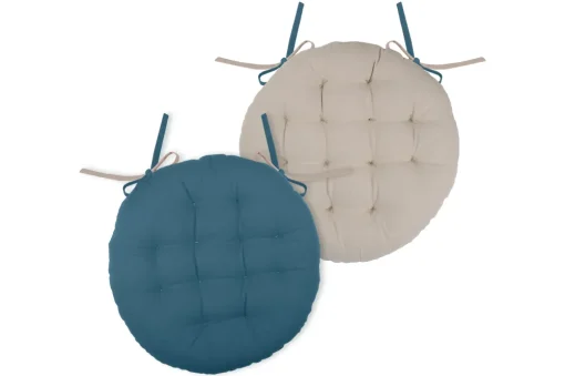 maxibazar Duo Galette Ronde 38Cm Petrole Lin- Galettes De Chaise