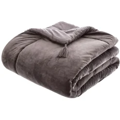 Atmosphera Edredon Sonia En Velours Gris 80X180Cm- Couvre-Lits, Boutis Et Edredons