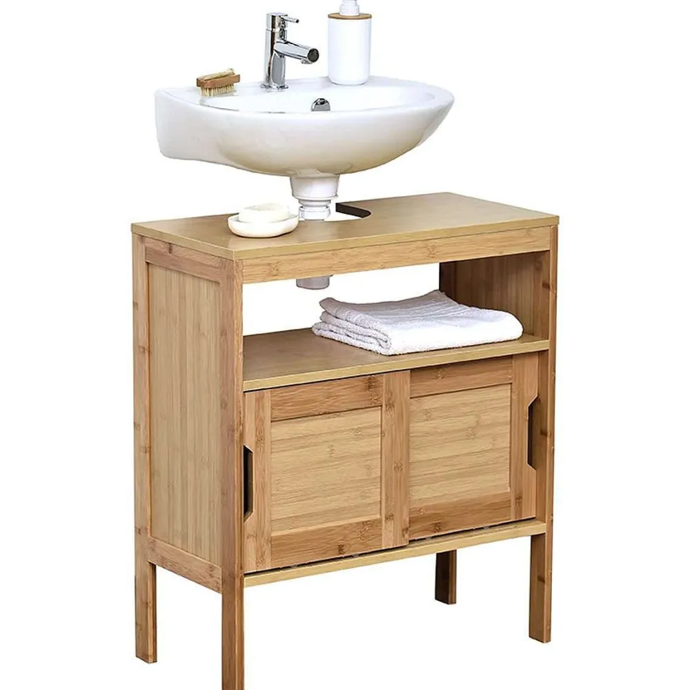 * Meubles Salle De Bain>Element Sous Lavabo Bambou Et Mdf 2 Portes Coulissantes 1