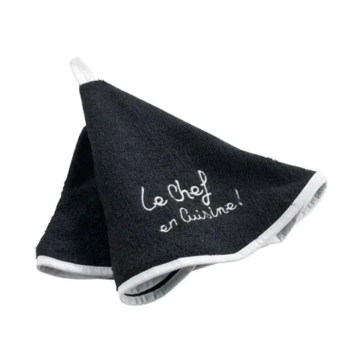 maxibazar Essuie Main Rond 60 Cm Eponge Brodee Cuistot Noir- Torchons Et Essuie Mains