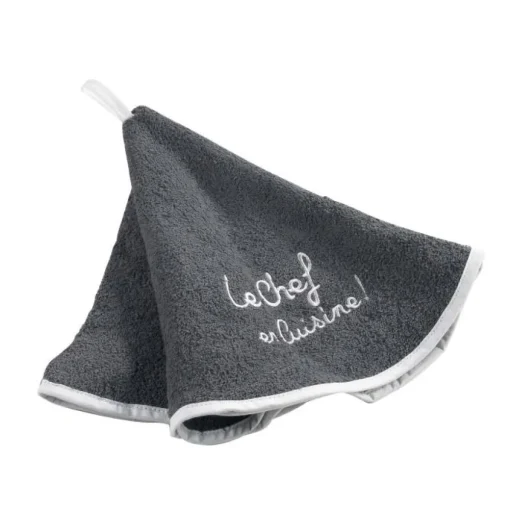 maxibazar Essuie Main Rond 60 Cm Eponge Brodee Cuistot Anthracite- Torchons Et Essuie Mains