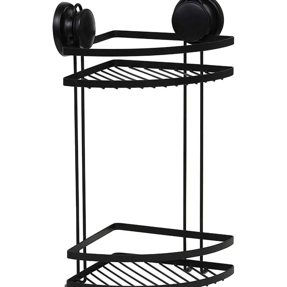 Douche|* Etagere D Angle Fil Metal 2 Niveaux Sur Ventouses Noir