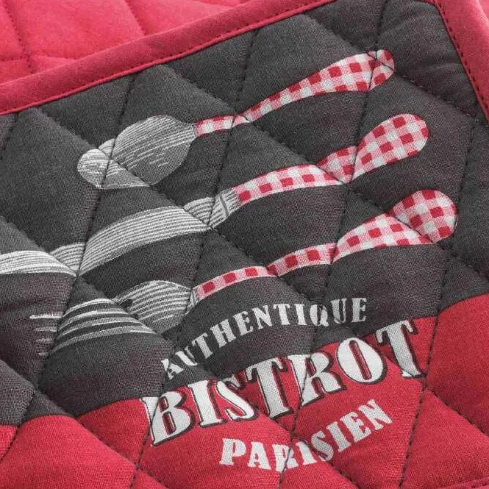 maxibazar Gant Et Manique 18X28Cm 20X20Cm Coton Imp Au Bistrot Rouge- Gants De Cuisine Et Maniques