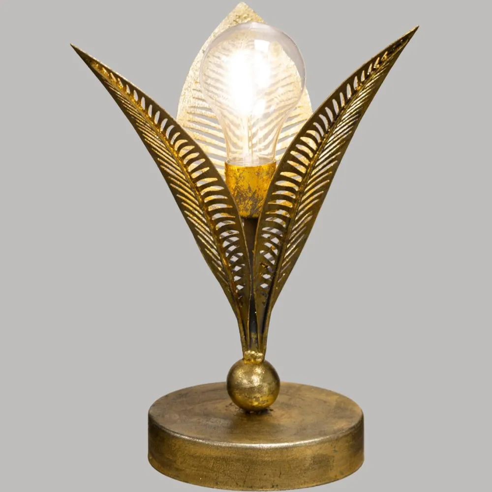 Atmosphera Lampe Led Feuille Metal Dore H.24.5Cm- Decorations Lumineuses A Pile