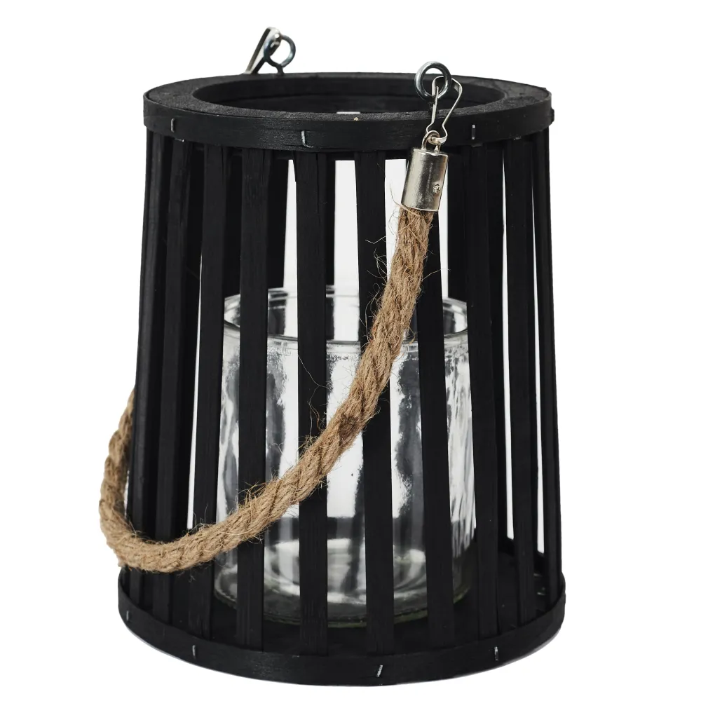maxibazar Lanterne Noire Ajouree Anse Corde 16X18Cm- Bougies, Senteurs Et Accessoires