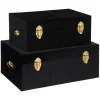 maxibazar Malle Velours Night Noir D.49X29X19.5Cm- Mobilier Romance