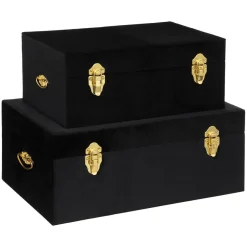 maxibazar Malle Velours Night Noir D.49X29X19.5Cm- Mobilier Romance