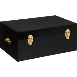 maxibazar Malle Velours Night Noir D.49X29X19.5Cm- Mobilier Romance
