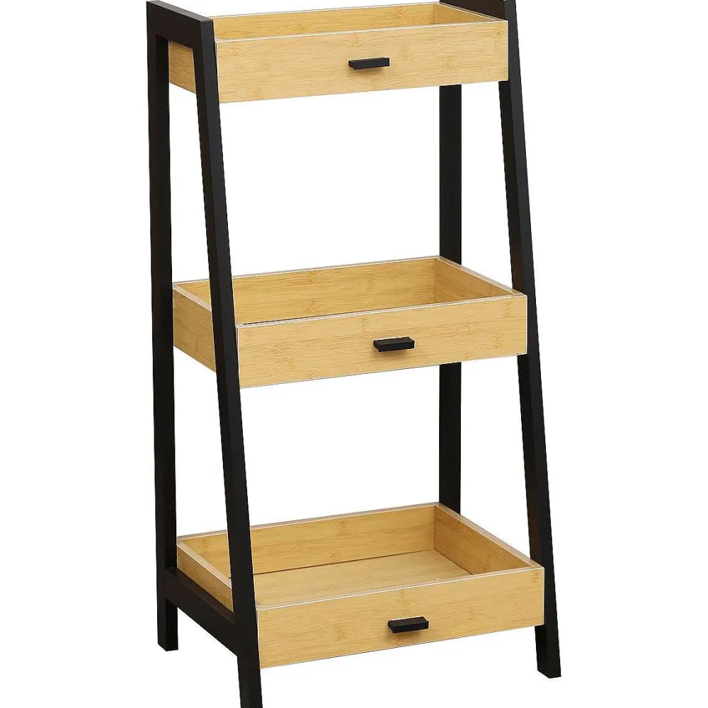 * Meubles Salle De Bain>Meuble Bambou Forme Pyramide 3 Étagères Poignees Metal Cebu